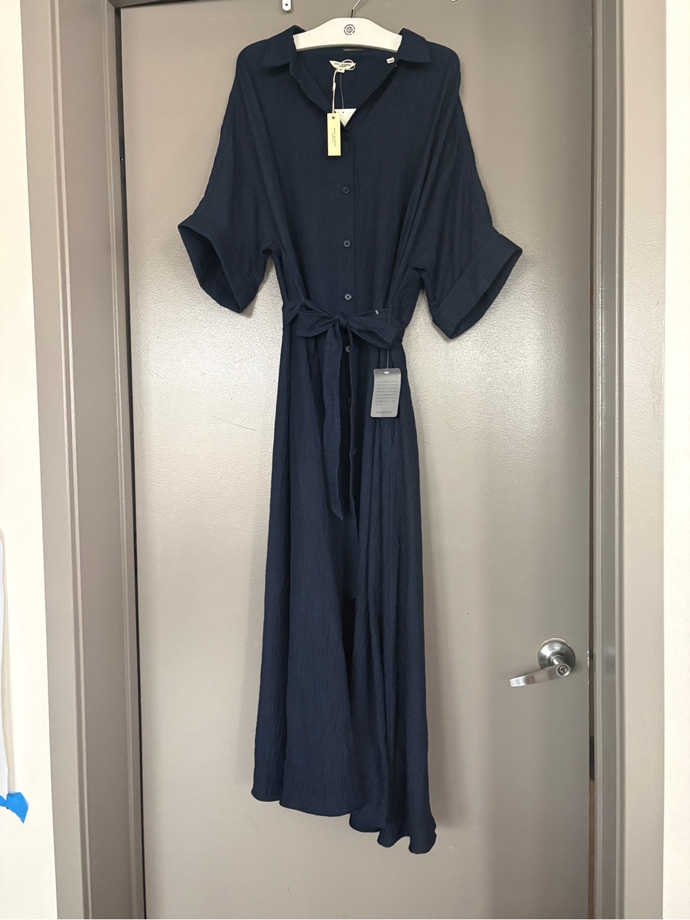 Max Studio Navy Maxi Shirt Dress with Tie Waist - Picture 2 of 3